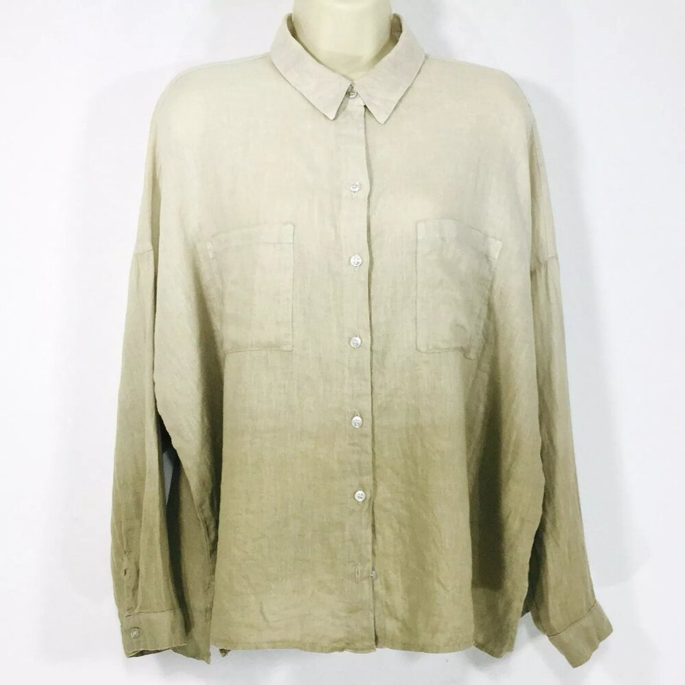 Maven West Anthropologie Ombré Linen Relaxed Top Sz XS Boxy Drop Sleeve